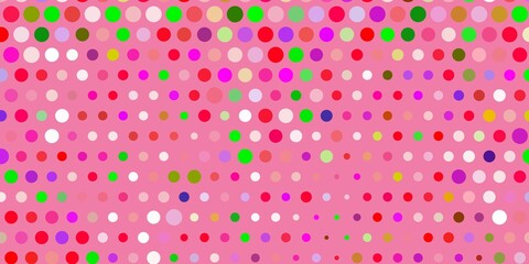 Light pink, green vector background with bubbles.