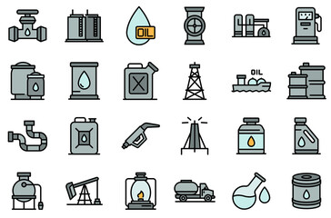 Kerosene icons set. Outline set of kerosene vector icons thin line color flat isolated on white