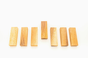 Top view of empty seven wooden blocks isolated on white background. Concept of planning, strategy,...