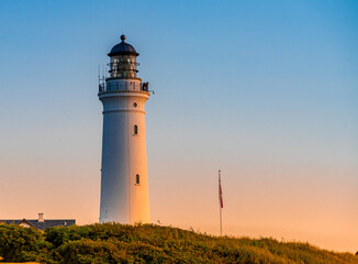 Hirtshals lighthouse (Hirtshals fyr) a famous landmark in the seaport town on the coast of Skagerrak at the top of the Jutland peninsula, Denmark.