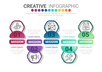 Infographic design template with numbers 5 option can be used for workflow layout, diagram, number step up options. 