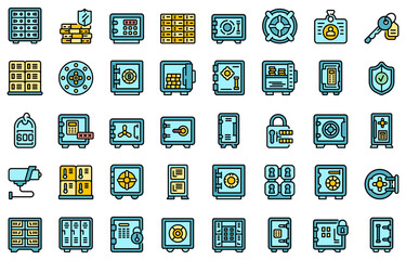 Deposit room icons set. Outline set of deposit room vector icons thin line color flat isolated on white