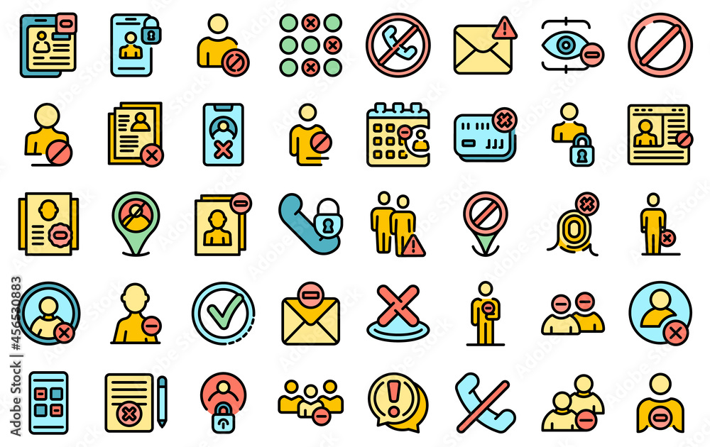 Poster blacklist icons set. outline set of blacklist vector icons thin line color flat isolated on white