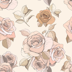 elegant hand drawn floral and leaves seamless pattern