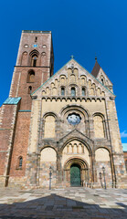Fototapeta na wymiar Ribe Cathedral or Our Lady Maria Cathedral (Ribe Domkirke) in the ancient city of Ribe, Jutland, the oldest town in Denmark and Scandinavia.