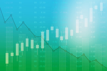 Financial background of stock and derivatives market, graphs, charts, candles in green and blue color. Trend up and down. 3D illustration