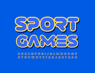 Vector creative emblem Sport Games. Bright modern Font. Sticker style Alphabet Letters and Numbers