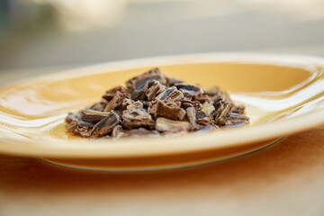 Carob - plant-based alternative - natural product on the plate. Organic antioxidants and protein....