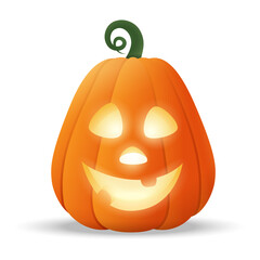Halloween Jack O Lantern glowing pumpkin with funny face expression - isolated on transparent background