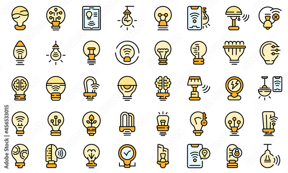 Poster smart lightbulb icons set. outline set of smart lightbulb vector icons thin line color flat isolated