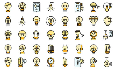 Smart lightbulb icons set. Outline set of smart lightbulb vector icons thin line color flat isolated on white
