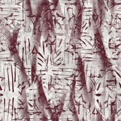 Seamless two tone hand drawn brushed effect pattern swatch. High quality illustration. Collage of minimal drawings arranged in a seamless pattern for print with fabric texture overlay. Rough scribble.
