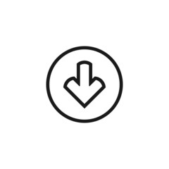 black line arrow down icon. flat download sign isolated on white.