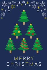 Fototapeta premium もみの木のツリークリスマスカード素材(青背景)