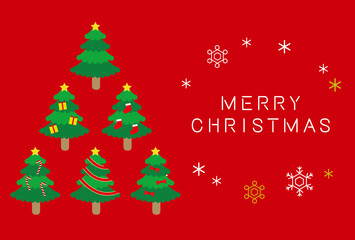 Fototapeta na wymiar もみの木のツリークリスマスカード素材(赤背景)