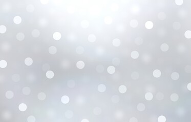 Shiny bokeh white silver background for winter holidays design. New Year light grey brilliance illustration.