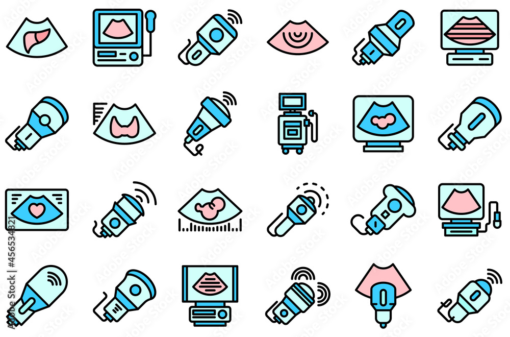 Poster sonograph icons set. outline set of sonograph vector icons thin line color flat isolated on white