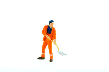 Miniature people office, worker and fire worker concept in variety action on white background
