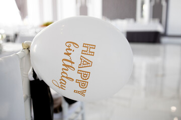 Inflatable layer with inscription happy birthday in restaurant