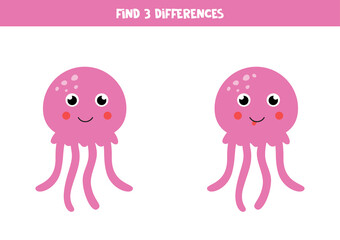 Find 3 differences between two cute jelly fish.