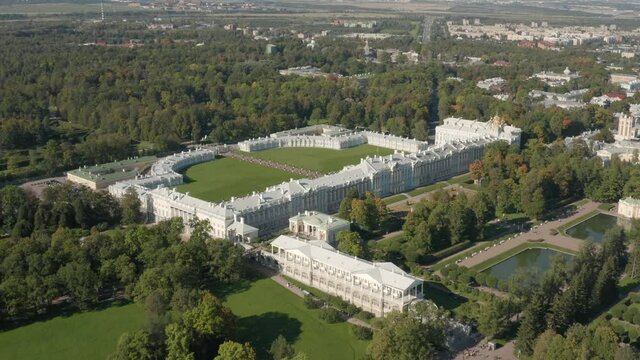 Aerial view of Catherine palace and Catherine park in St. Petersburg