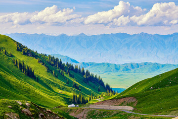 The beautiful scenic of  high mountain meadow in Nalati scenic spot,  Xinjiang Uygur Autonomous...