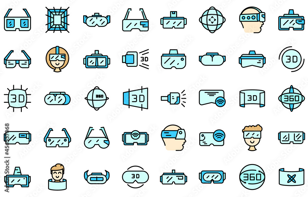 Poster virtual glasses icons set. outline set of virtual glasses vector icons thin line color flat isolated