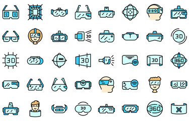 Virtual glasses icons set. Outline set of virtual glasses vector icons thin line color flat isolated on white