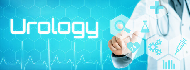 Doctor touching an icon on a futuristic interface - Urology