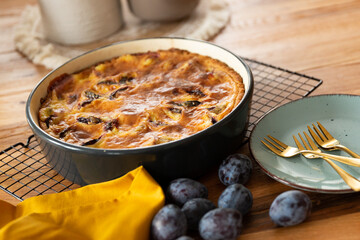 close-up view of delicious sweet fruit pies with plumes 