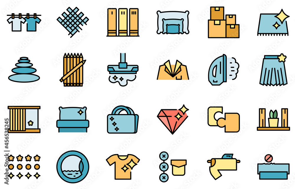 Poster perfectionism icons set. outline set of perfectionism vector icons thin line color flat isolated on 
