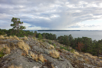 Scenery in the archipelago of Finland in the evening in early fall