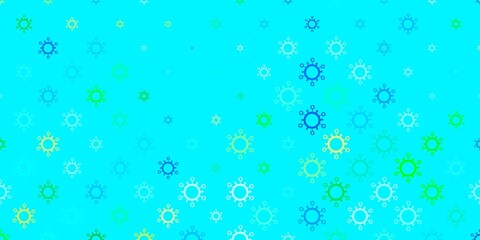 Light blue, green vector background with covid-19 symbols.