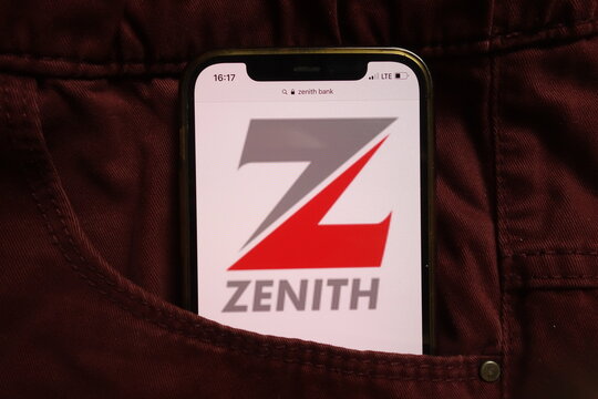 KONSKIE, POLAND - September 04, 2021: Zenith Bank Plc Logo On Mobile Phone Hidden In Jeans Pocket