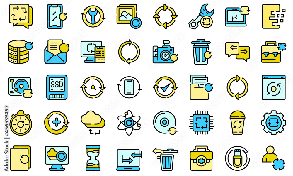 Poster regeneration icons set. outline set of regeneration vector icons thin line color flat isolated on wh