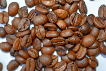 Coffee beans close-up on a colored surface