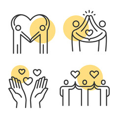 Line illustrations related to friendship and love.