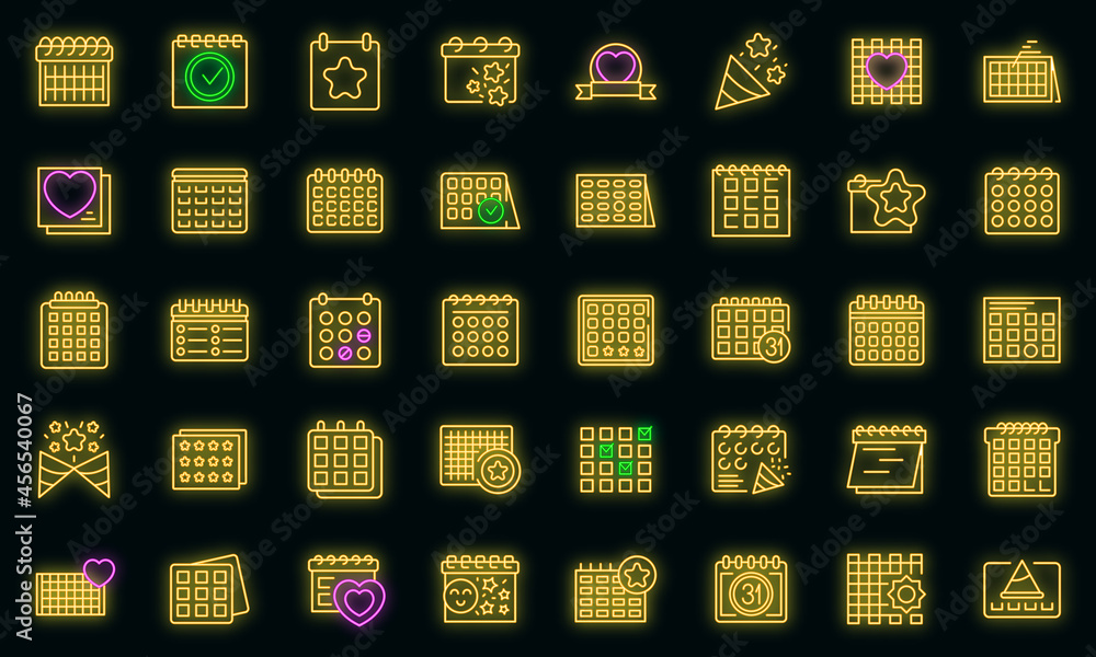 Poster event planner icons set. outline set of event planner vector icons neon color on black