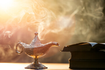 Ramadan kareem background with magic Aladdin lamp