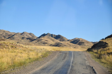 Lonely roads in the Kazakh steppe