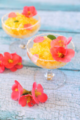 Orange granita, frozen summer dessert in two glasses
