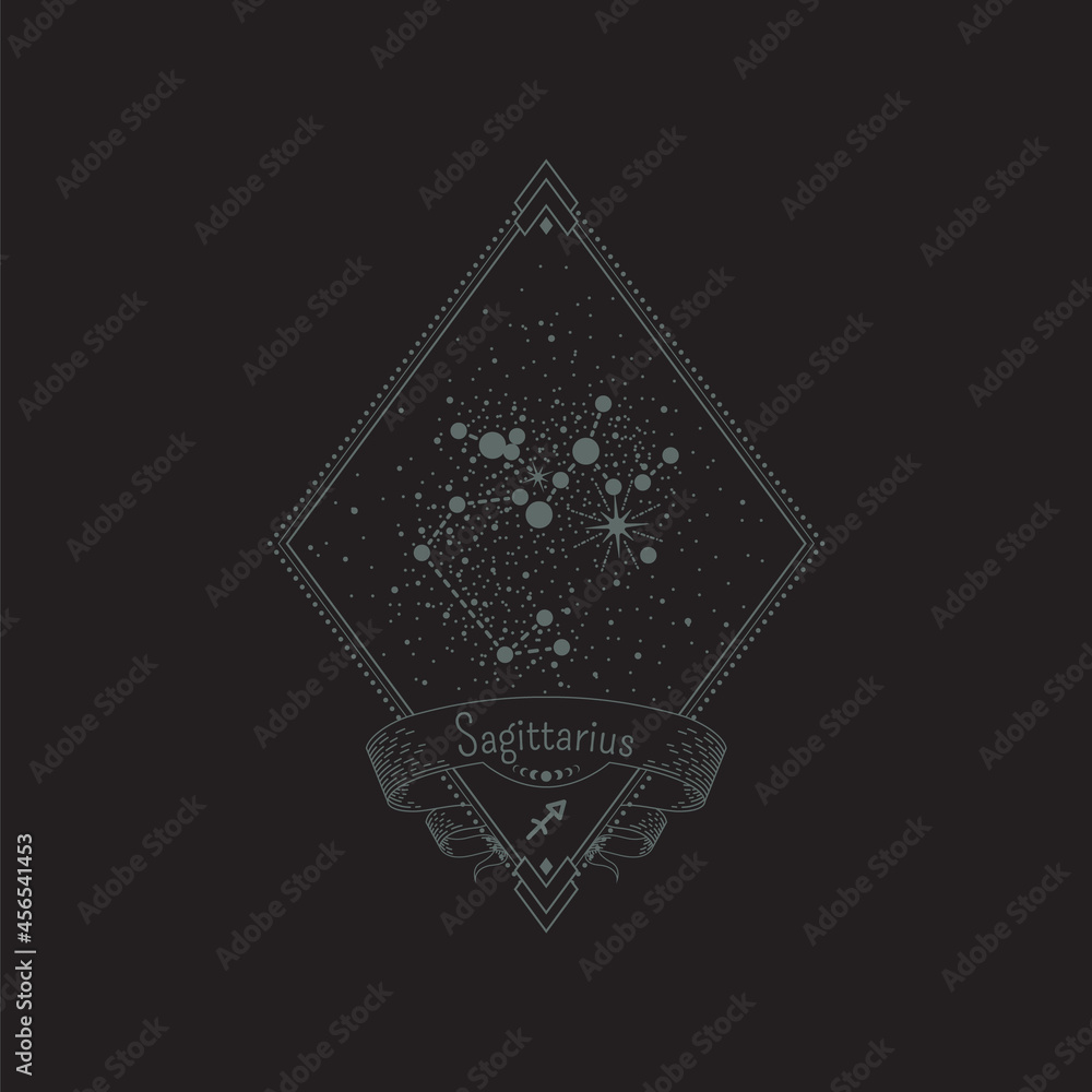 Canvas Prints sketch tattoo sagittarius constellation with title in a retro frame. vector linear isolated diamond-