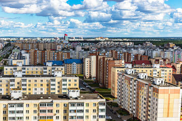 Obraz premium Modern multi-storey residential area. Mortgage lending for a young family. Belarus. Soligorsk.