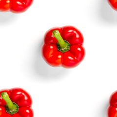 seamless pattern of bulgarian red pepper on white background. paprika wallpaper, sweet pepper print pattern, top view, flat layout, isolated.