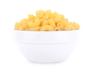 Macaroni in a bowl on white background