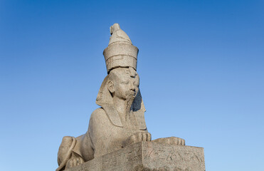 The ancient figure of the Sphinx on the embankment of St. Petersburg