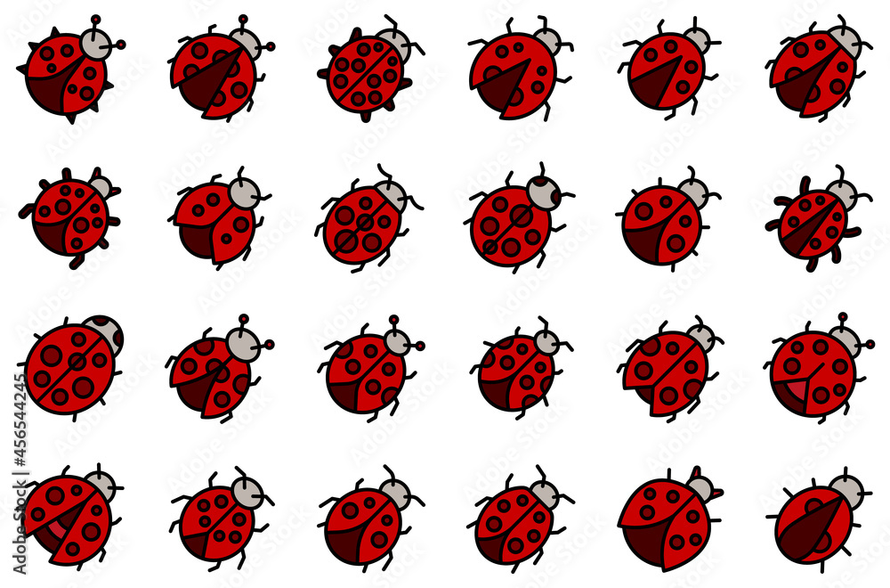 Poster insect ladybird icons set. outline set of insect ladybird vector icons thin line color flat isolated