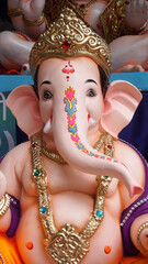 Hindu God Ganesha. Ganesha Idol on plain background.