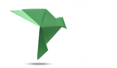 Hummingbird Animal Paper Origami on green background.