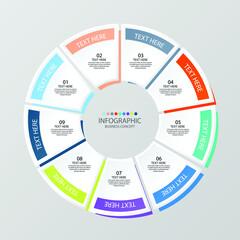 Basic circle infographic template with 9 steps, process or options, process chart.